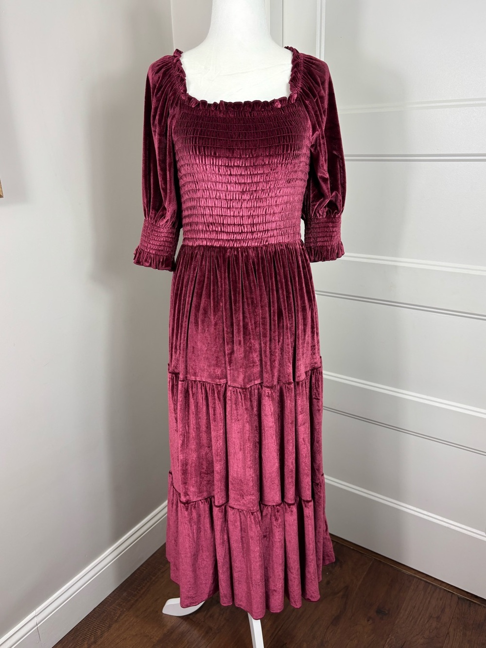 Baltic Born Vivaldi Smocked Velvet Midi Dress Size M